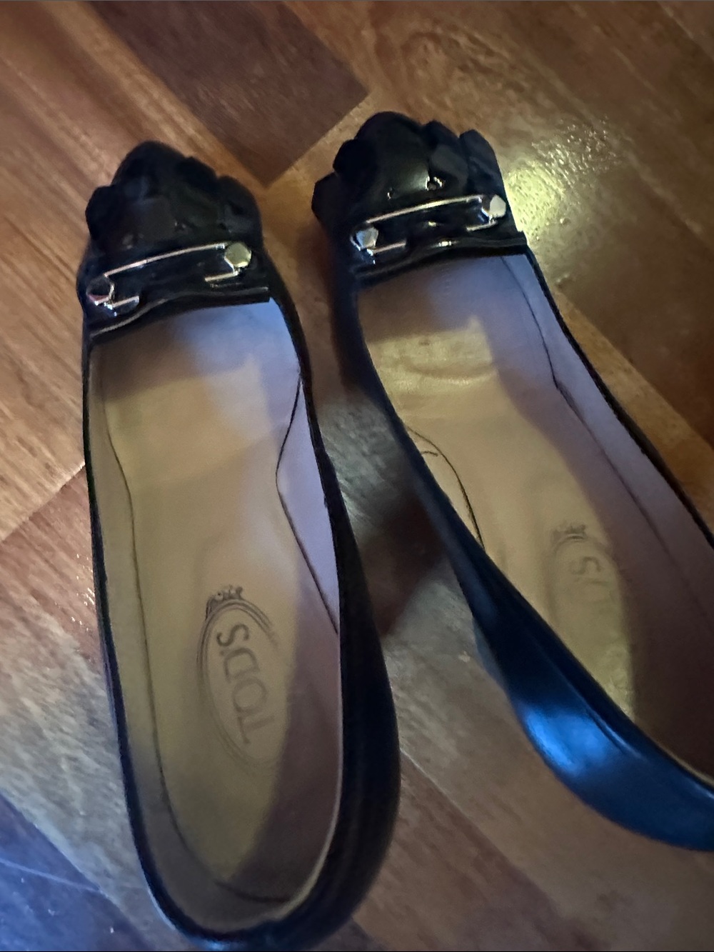 Tod's Black Leather Women's Loafers with Silver Buckle Accent